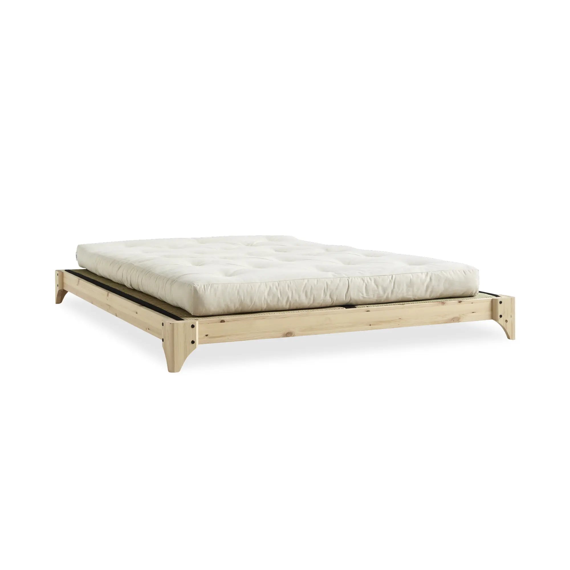 Elegant Elan Bed with white upholstered headboard and wooden frame