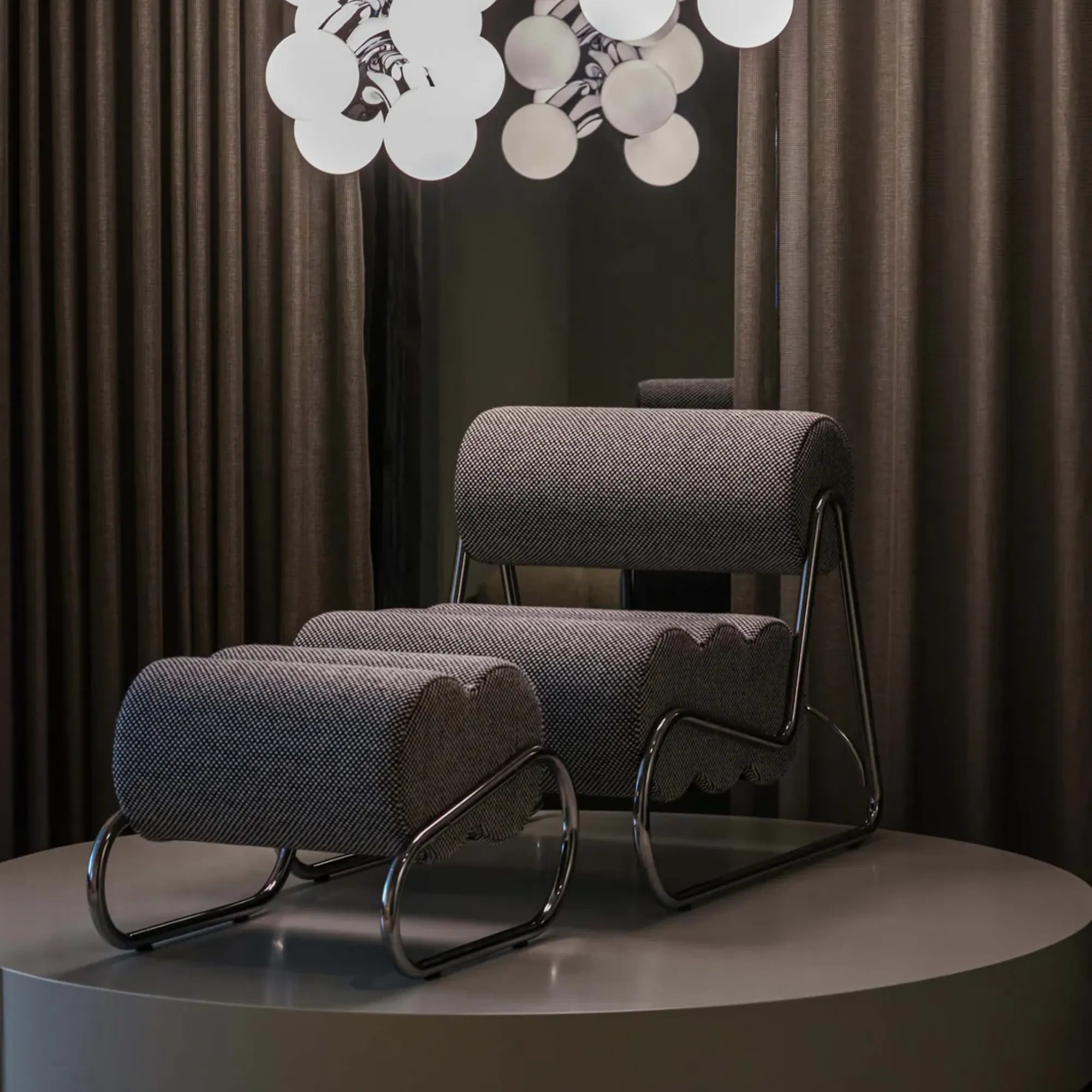 Close-up of Fave Footstool showing the stylish tufted top and sturdy construction for durability and long-lasting use