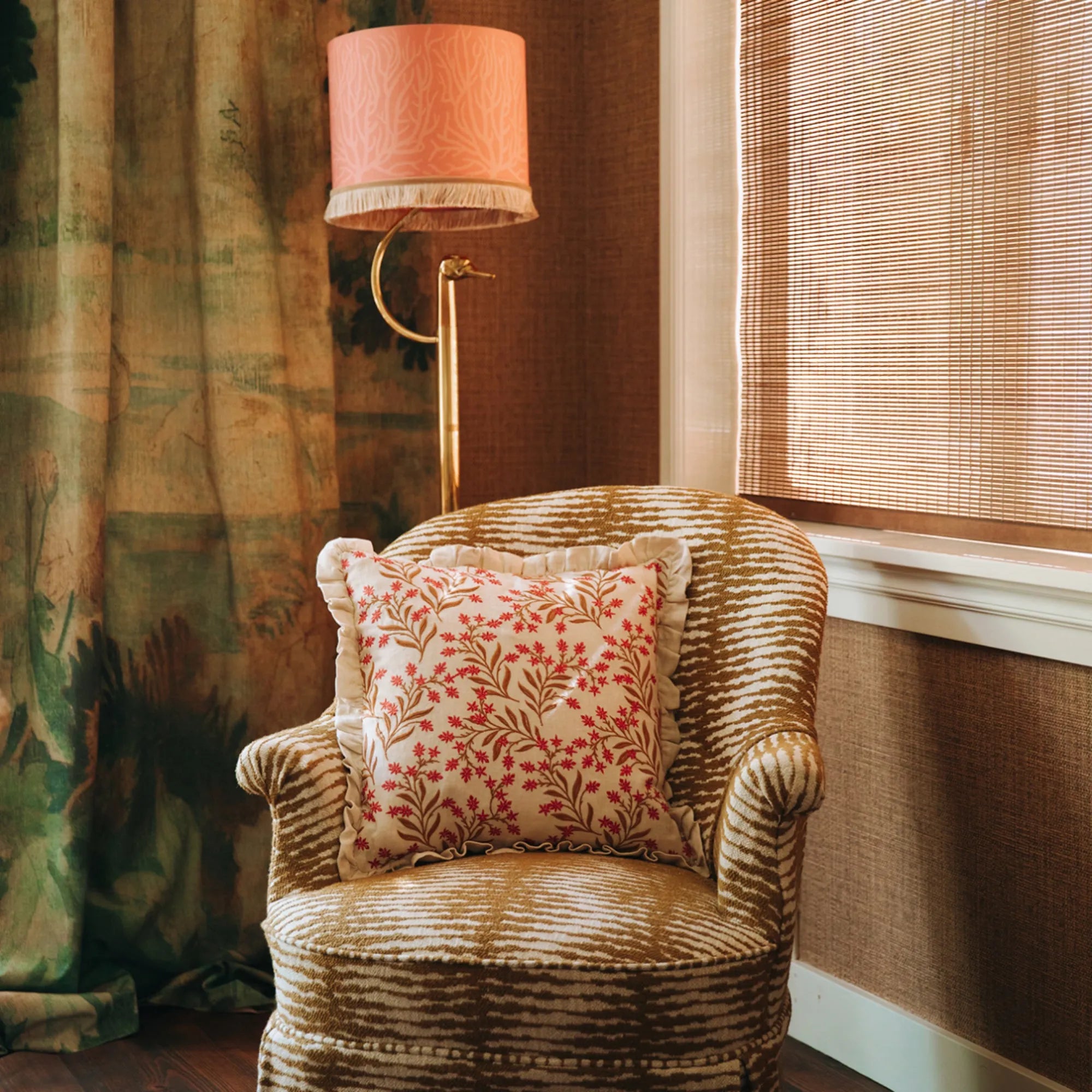 Majestic Audrey Cushion Cover in emerald green with majestic peacock embroidery