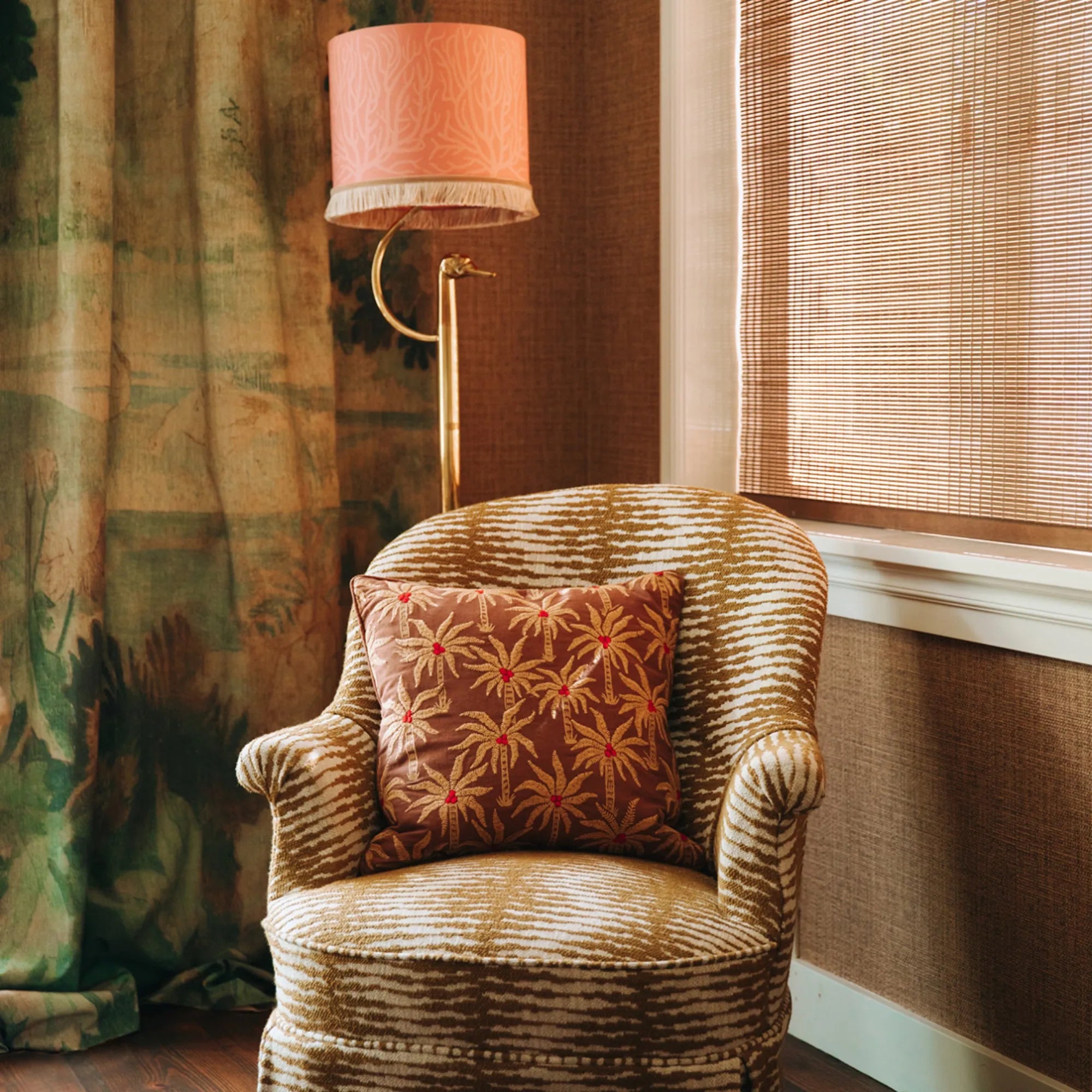 A styled shot of a Laura Cushion featuring a modern geometric design
