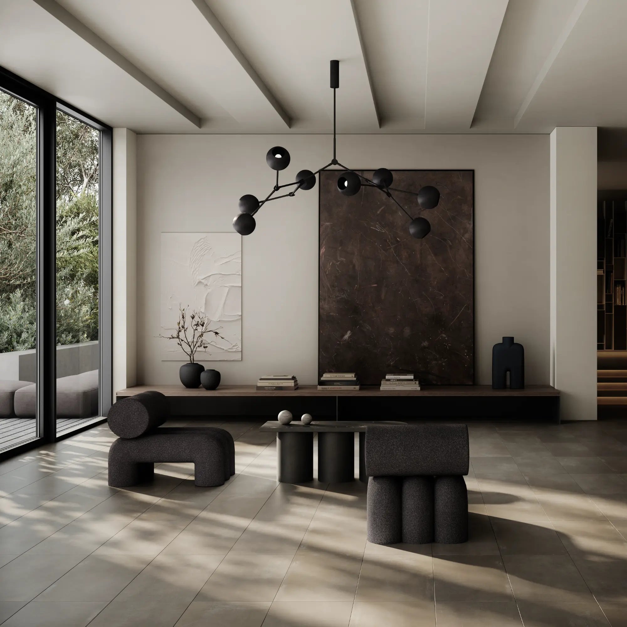 Foku Lounge Chair in a spacious waiting area with natural wood flooring