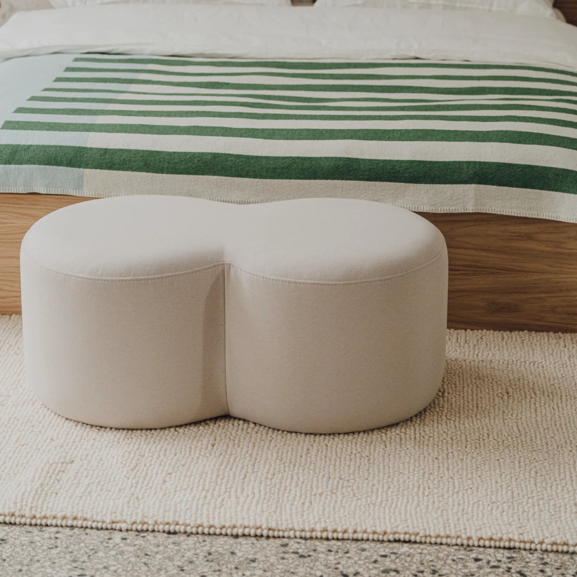 Square Umbo Pouf in white faux leather with tufted top for contemporary style