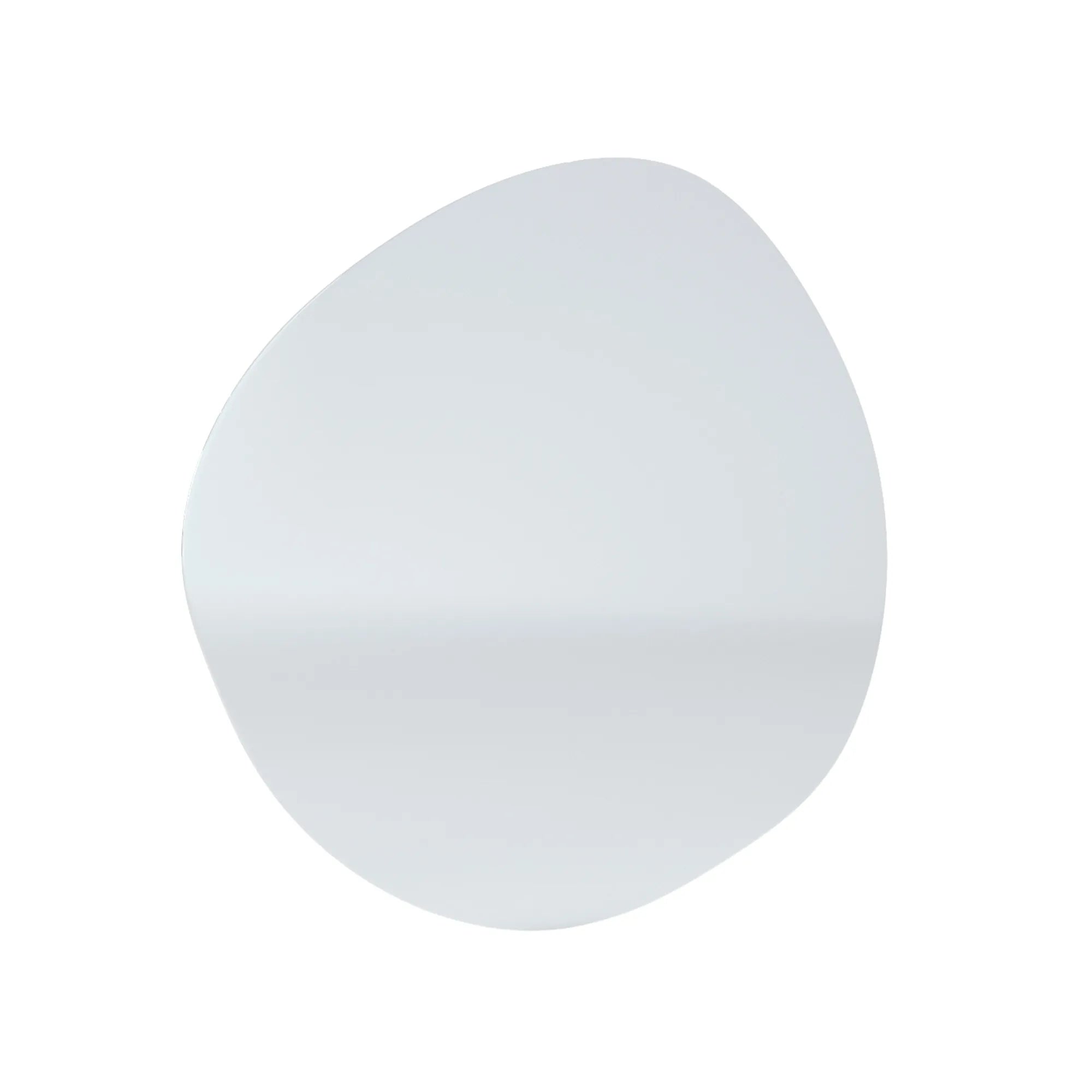 Pebble mirror with lights reflecting modern bathroom with marble countertops