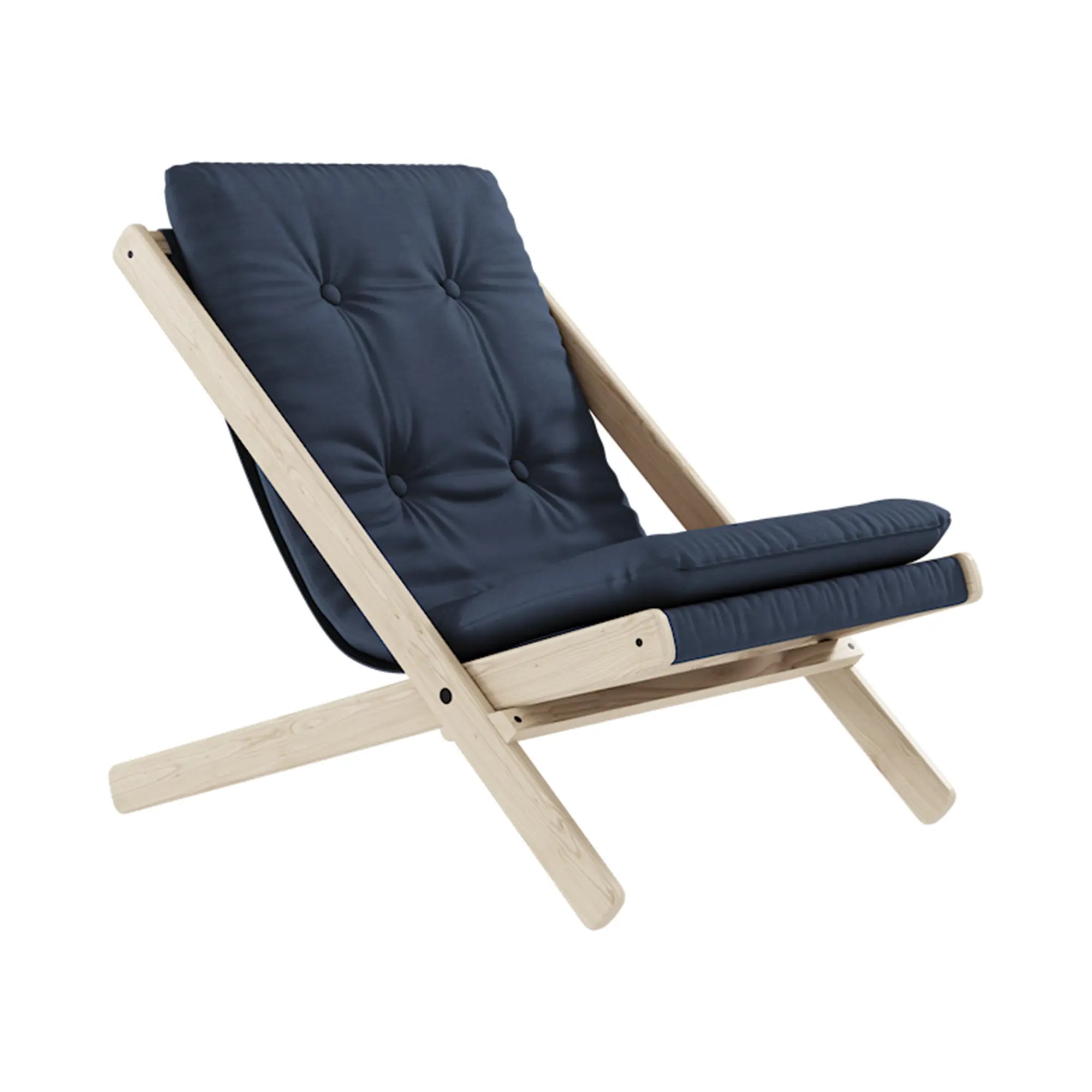 Versatile Boogie Futon Chair in purple fabric with seat height adjustment