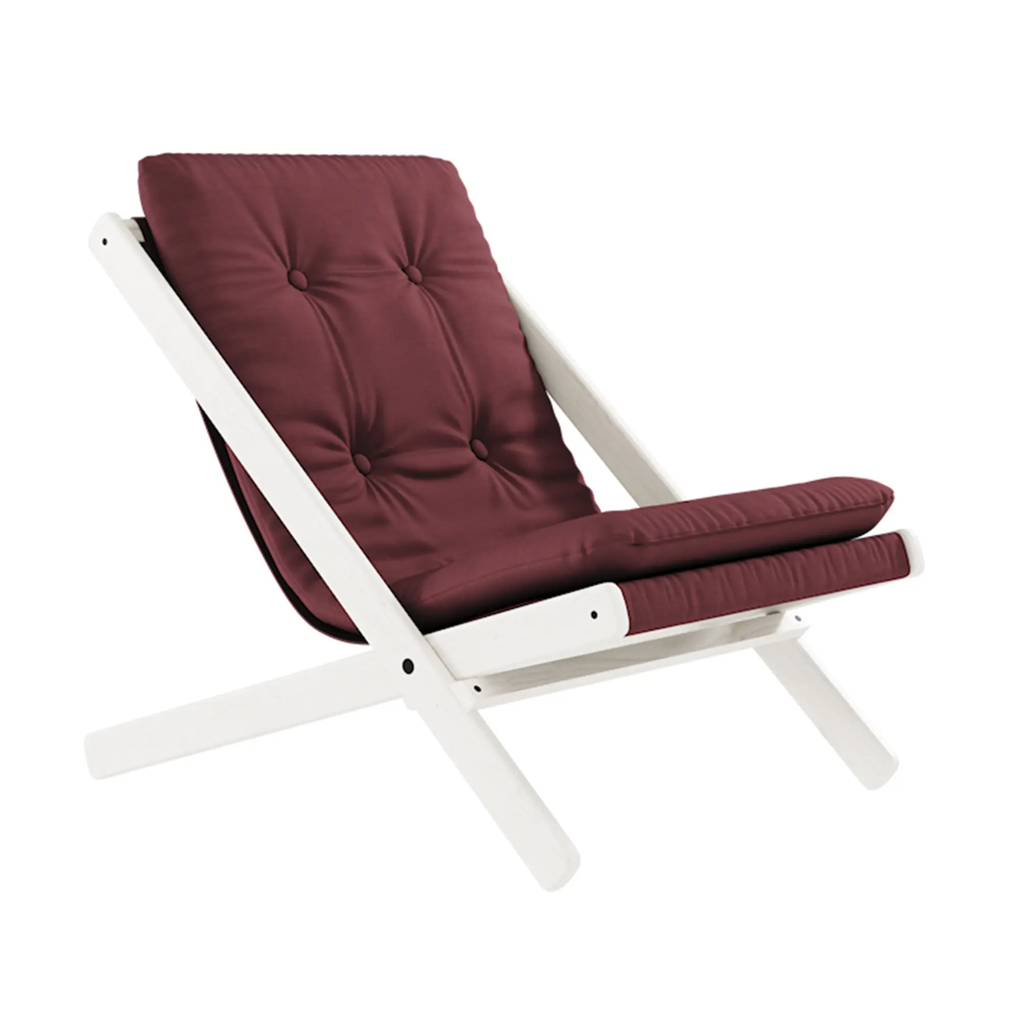 Unique Boogie Futon Chair in gold fabric with distinctive curved armrests