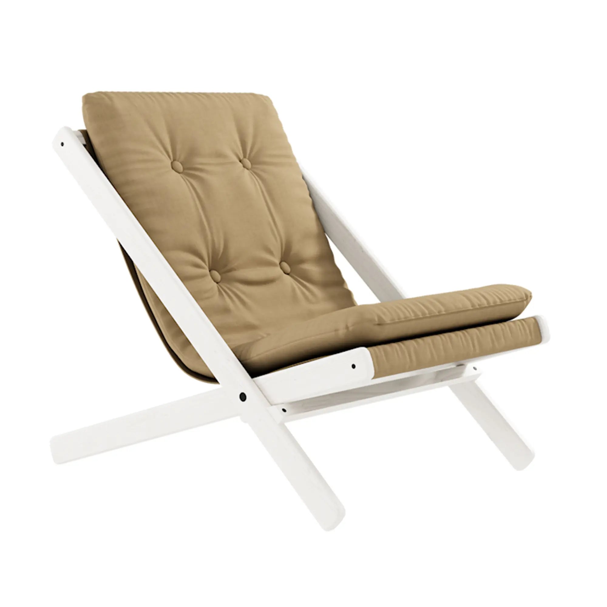 Luxurious Boogie Futon Chair in violet fabric with plush cushioning
