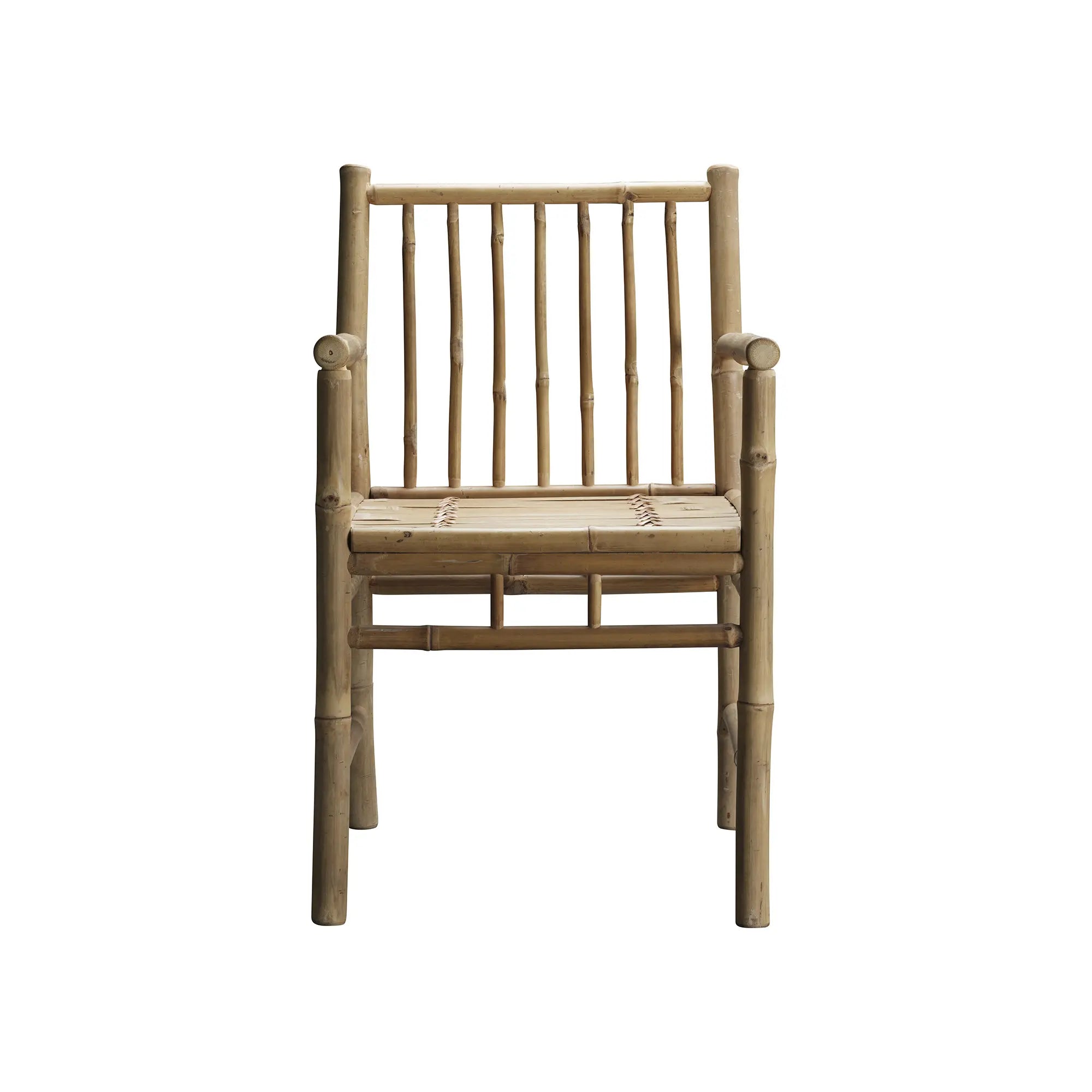 Outdoor bamboo dining chair with armrest in natural finish 