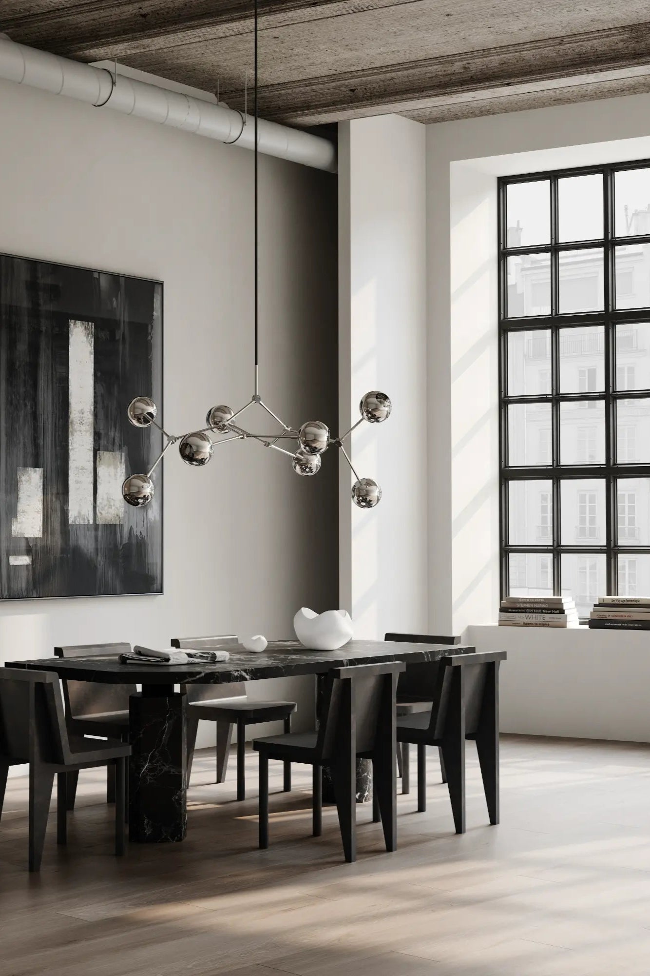 Stunning Drop Chandelier Globe - Chrome with cascading crystal spheres