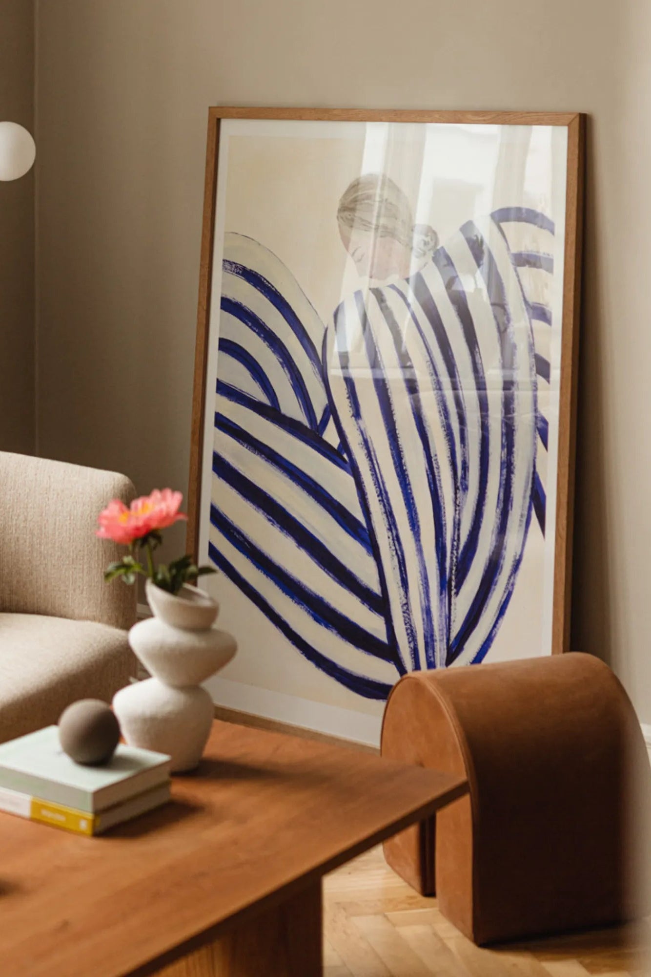 Close-up image of a blue striped fabric at Concorde, a high-quality and fashionable product