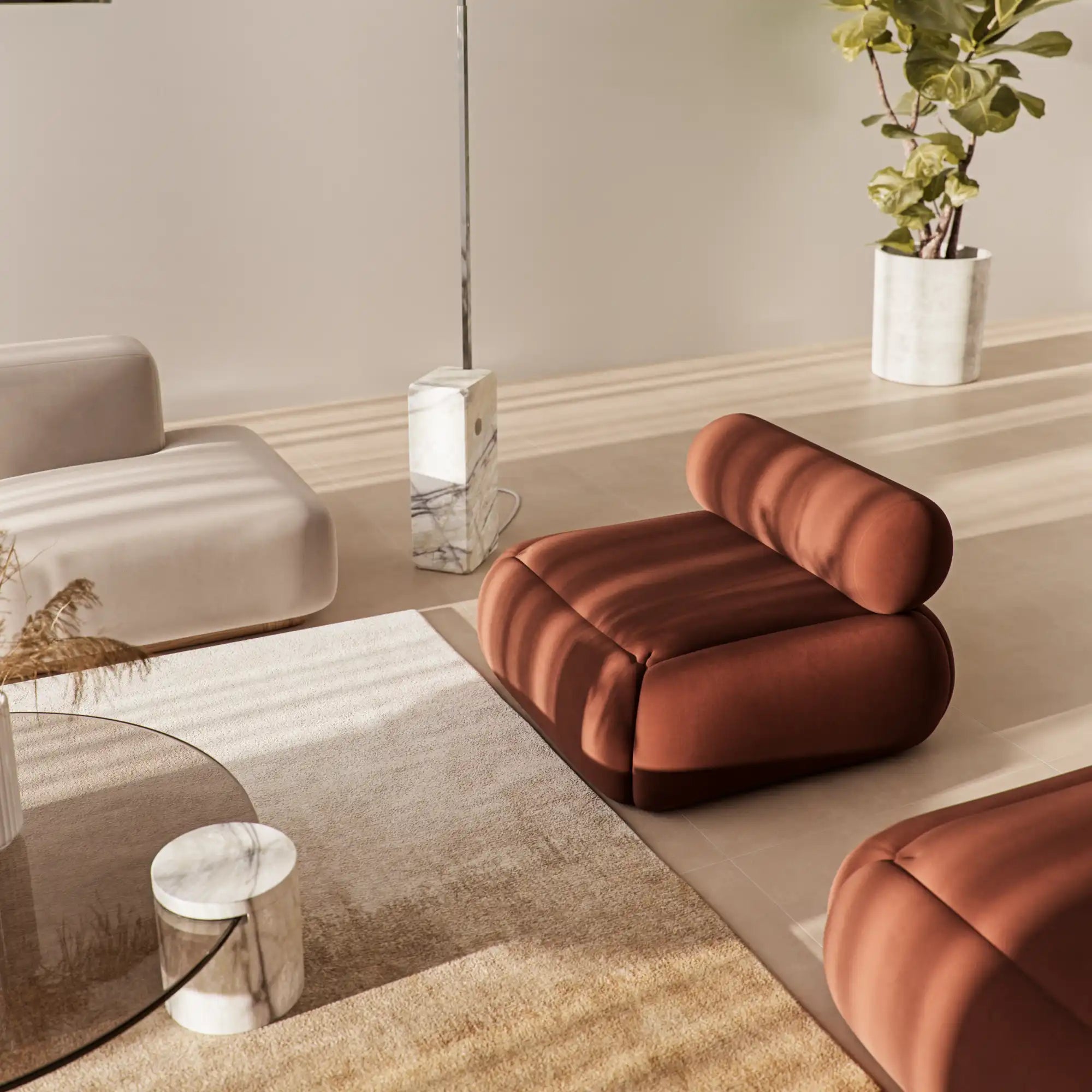  Lupin Sofa featuring a contemporary design with curved armrests and plush cushions