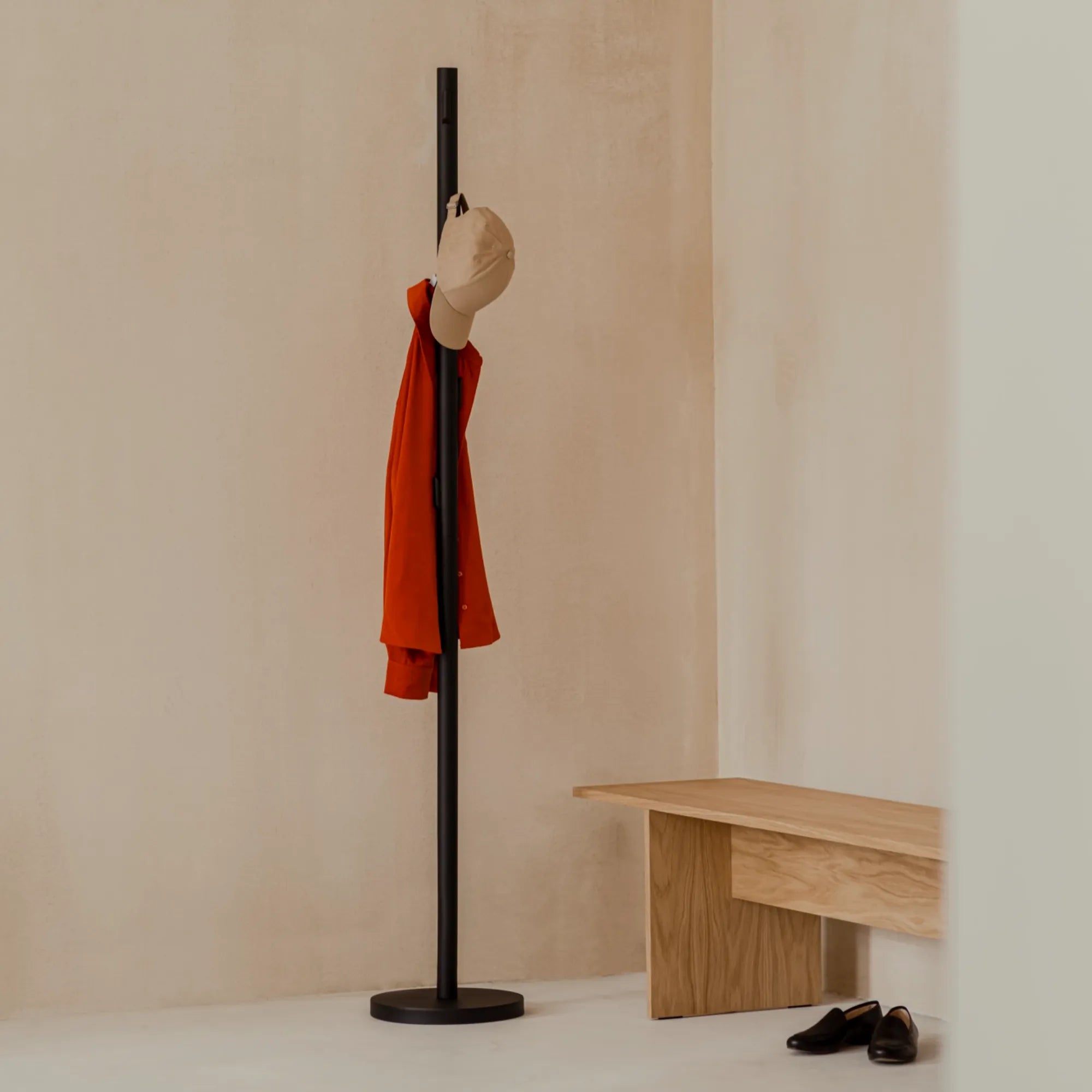  Close-up of sturdy base of Yuko Coat Rack